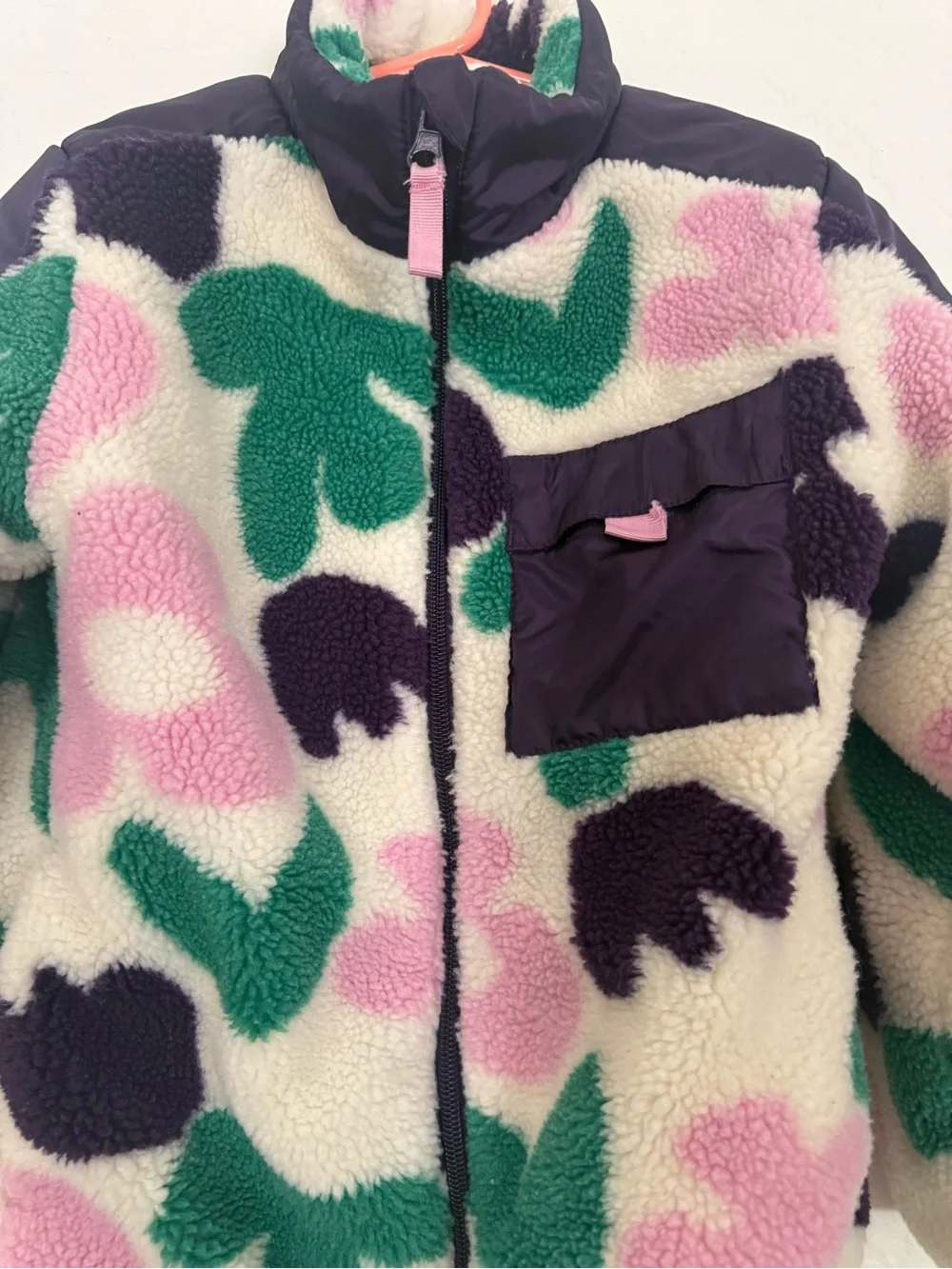 H&M Kids Floral Sherpa Jacket - Pink, Green & Purple Accents